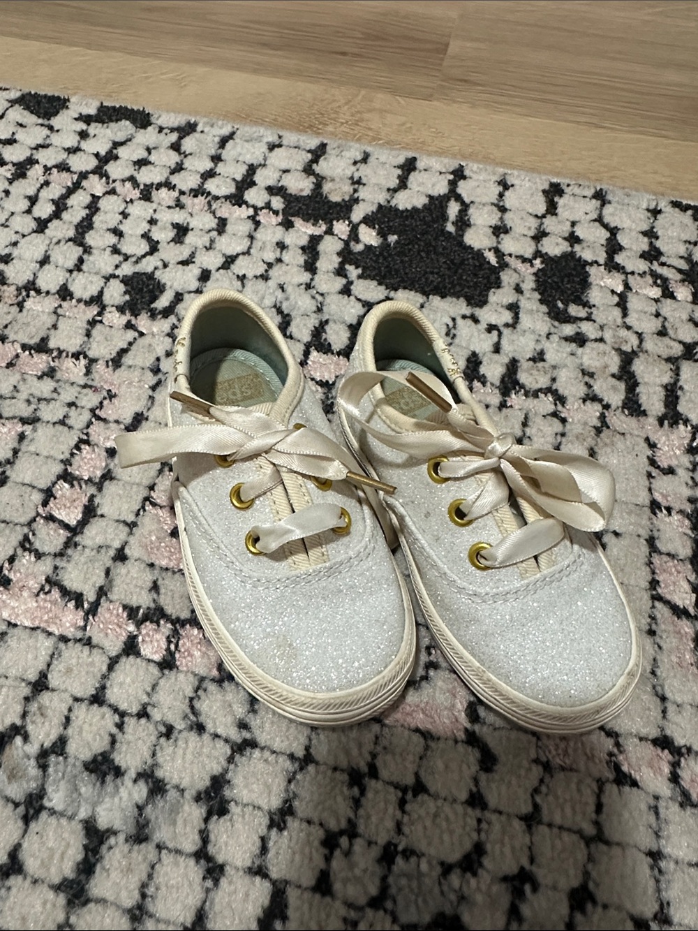 Kate Spade Champion Glitter Ribbon-Lace Baby Girl Sneakers in Cream